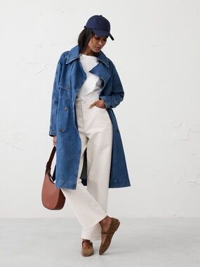 Banana Republic Factory Blue Denim Trench Coat